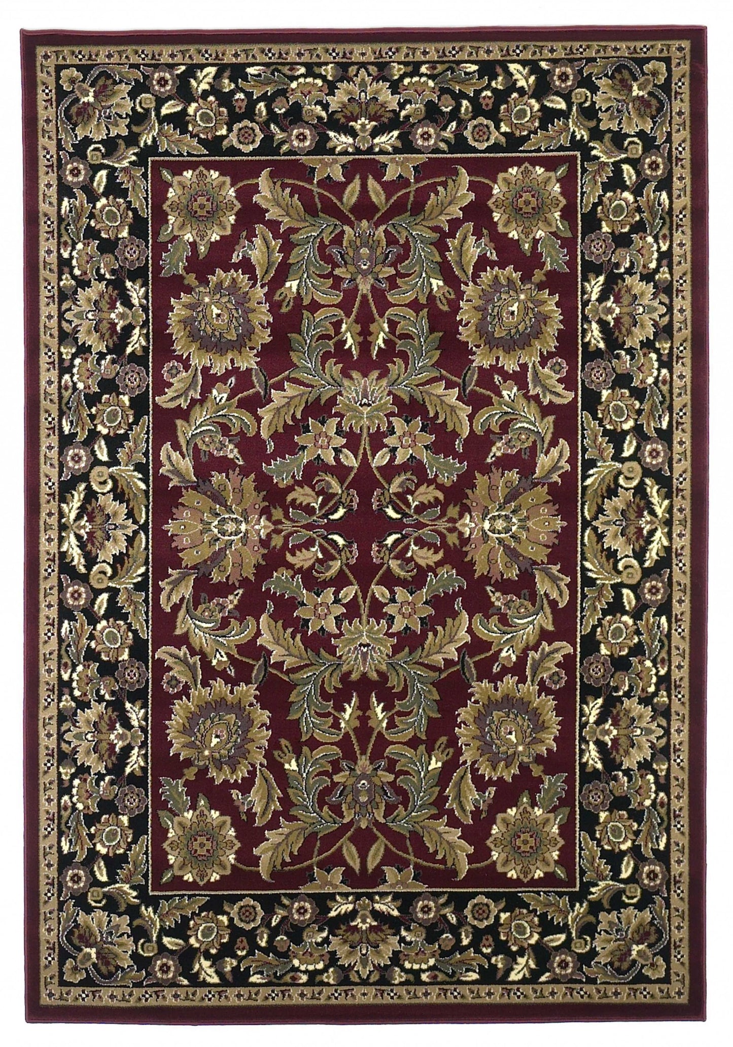 3' X 5' Red Black Machine Woven Floral Traditional Indoor Accent Rug