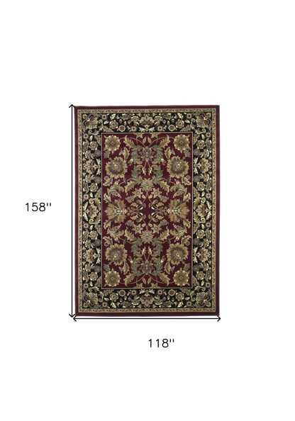 8' X 11' Red Black Machine Woven Floral Traditional Indoor Area Rug