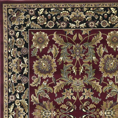 8' X 11' Red Black Machine Woven Floral Traditional Indoor Area Rug