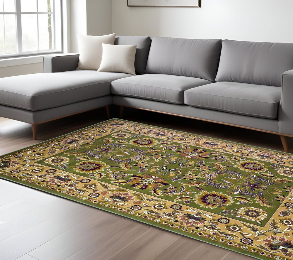 2' X 3' Green Taupe And Ivory Floral Medallion Area Rug