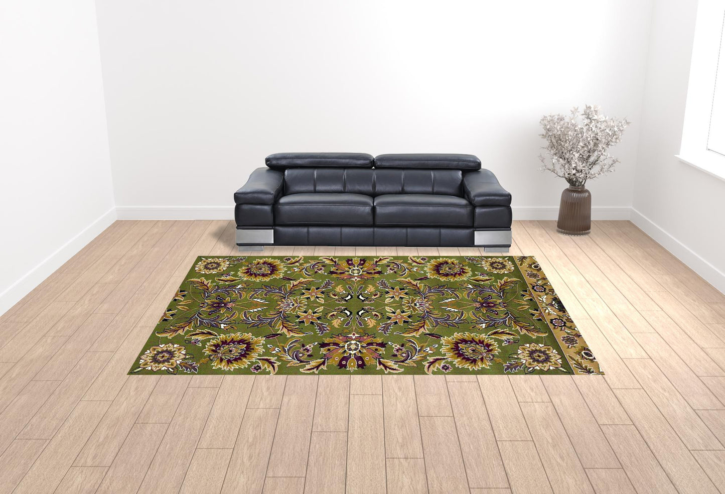 2'X3' Green Taupe Machine Woven Floral Traditional Indoor Accent Rug