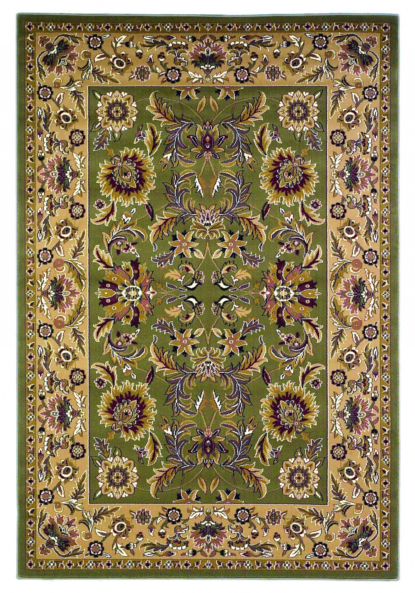 2'X3' Green Taupe Machine Woven Floral Traditional Indoor Accent Rug