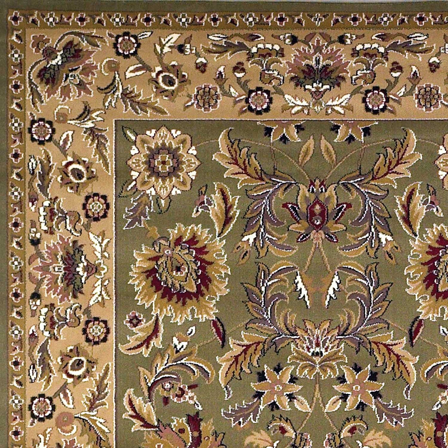 2' X 3' Green Taupe Machine Woven Floral Traditional Indoor Accent Rug