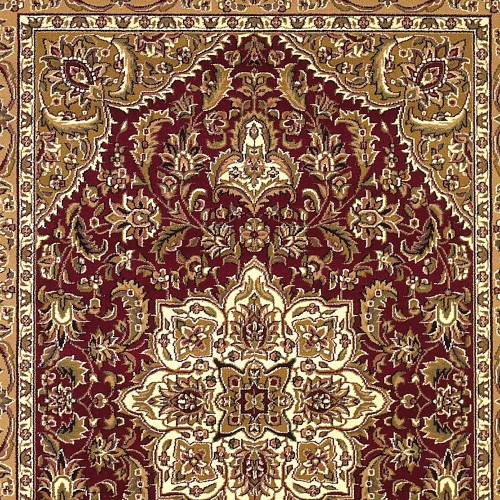 Red And Beige Octagon Medallion Area Rug