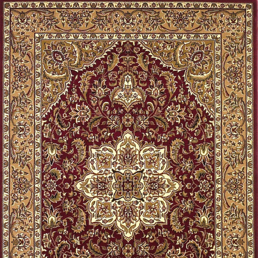 Red And Beige Octagon Medallion Area Rug