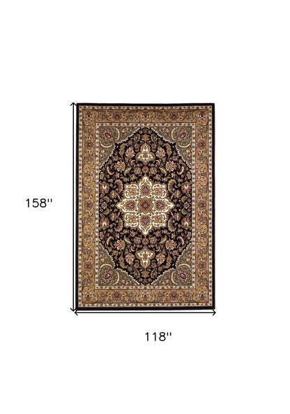 3' X 5' Black And Beige Floral Medallion Area Rug