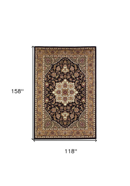 3' X 5' Black And Beige Floral Medallion Area Rug