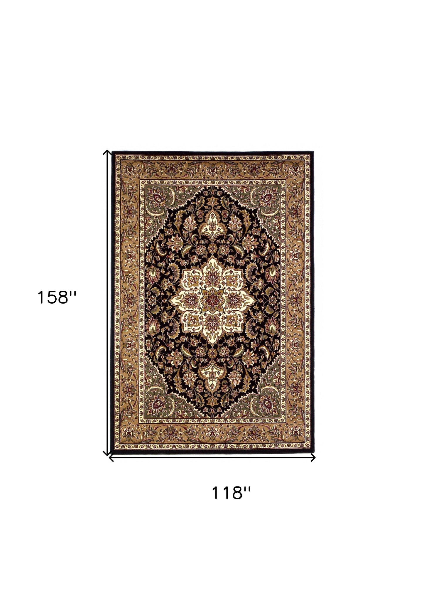 3' X 5' Black And Beige Floral Medallion Area Rug