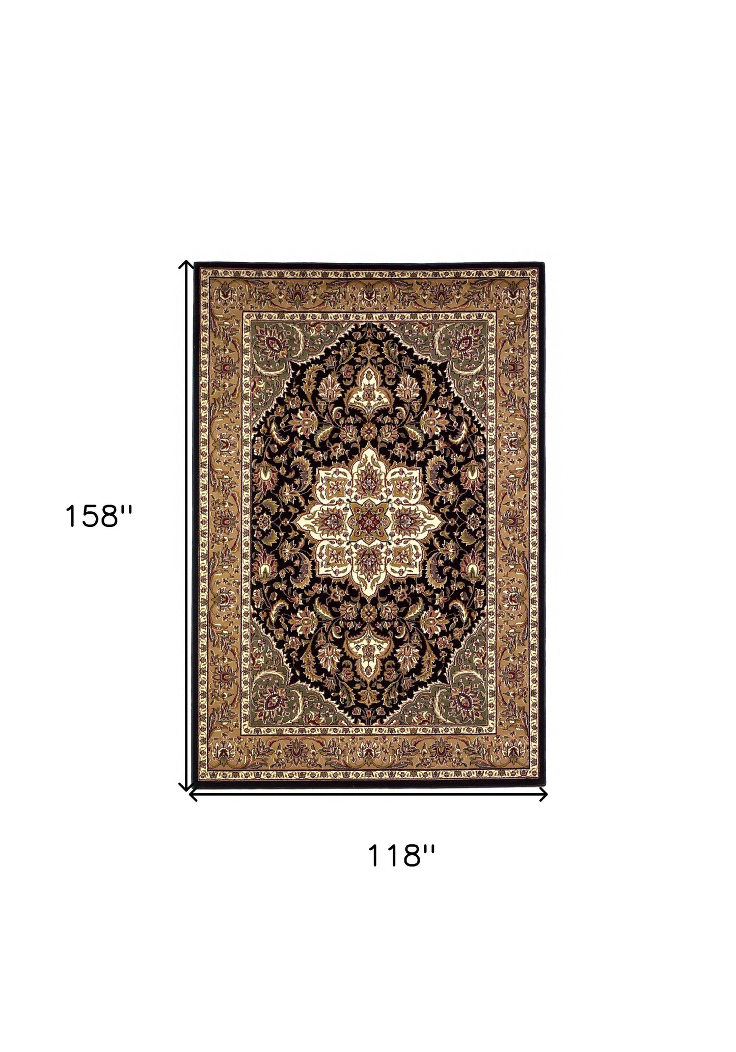 3' X 5' Black Beige Machine Woven Floral Medallion Indoor Area Rug