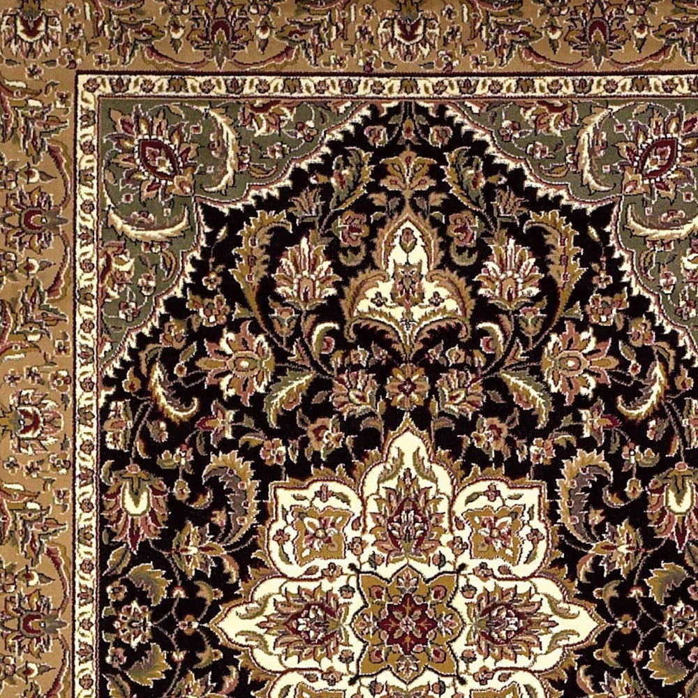 3' X 5' Black And Beige Floral Medallion Area Rug