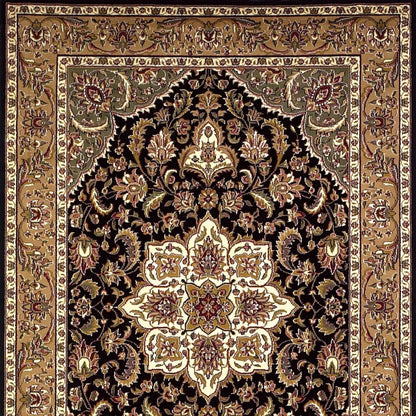 3' X 5' Black And Beige Floral Medallion Area Rug