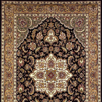 3' X 5' Black And Beige Floral Medallion Area Rug