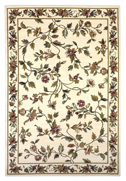 2' X 3' Ivory Green And Red Floral Vines Area Rug