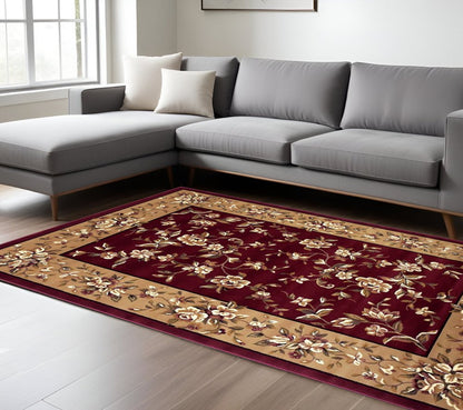 2' X 3' Red And Beige Floral Vines Area Rug