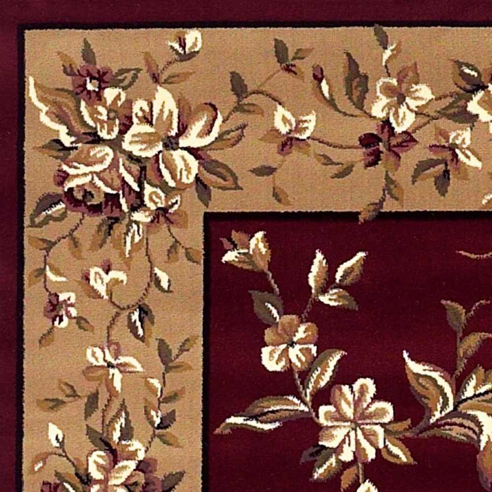 2' X 3' Red And Beige Floral Vines Area Rug
