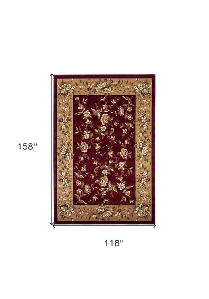 2' X 3' Red And Beige Floral Vines Area Rug