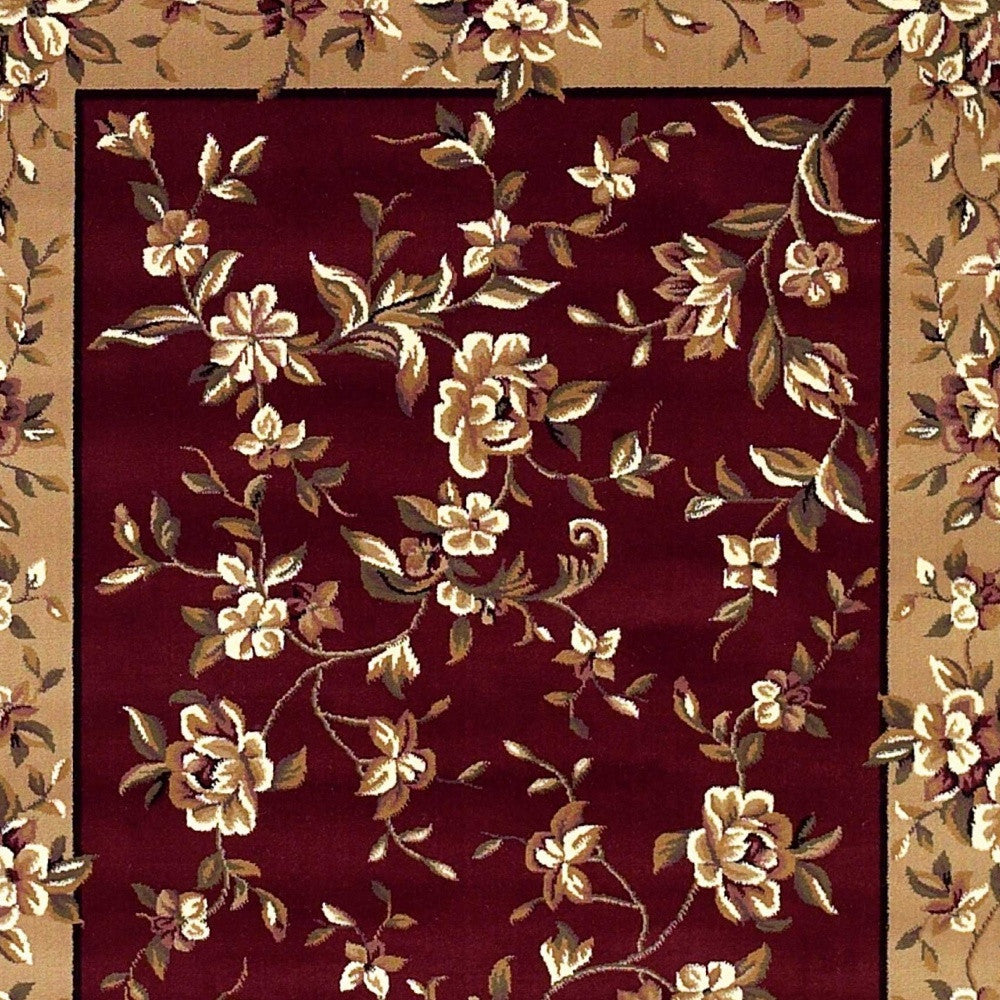 2' X 3' Red Beige Machine Woven Floral Traditional Indoor Accent Rug