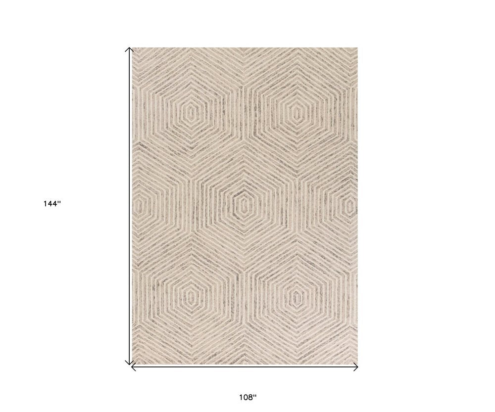8' X 10' Sand And Beige Wool Geometric Hand Tufted Area Rug