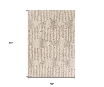 8' X 10' Sand And Beige Wool Geometric Hand Tufted Area Rug