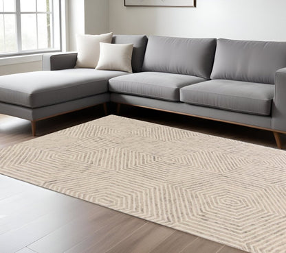 5' X 7' Sand And Beige Wool Geometric Hand Tufted Area Rug