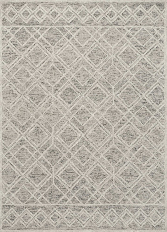 5' X 7' Sand Beige And Ivory Wool Geometric Hand Hooked Area Rug