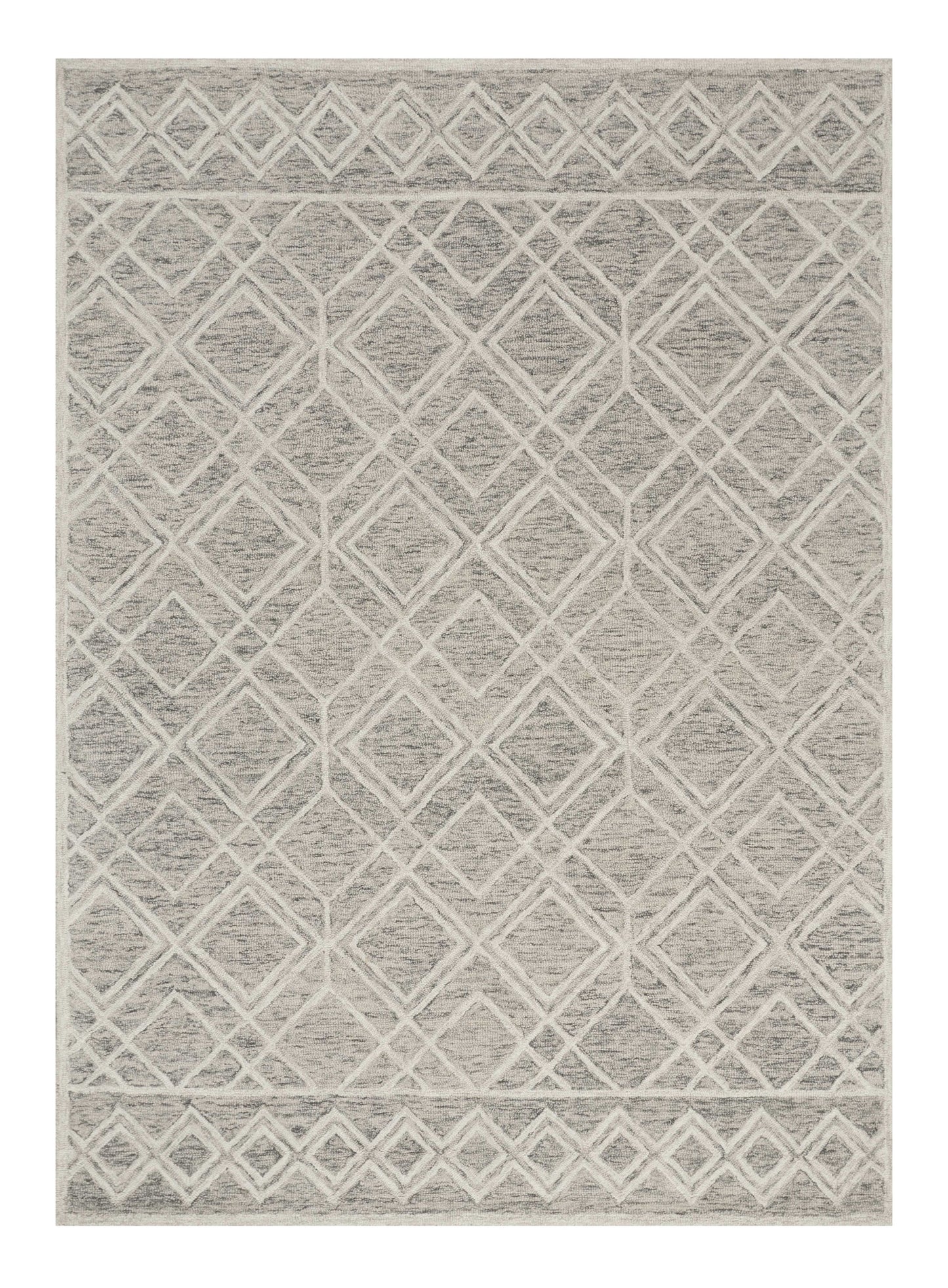 9' X 12' Sand Beige Hand Tufted Diamond Pattern Indoor Area Rug