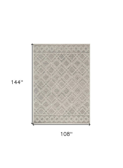9' X 12' Sand Beige And Ivory Wool Geometric Hand Tufted Area Rug