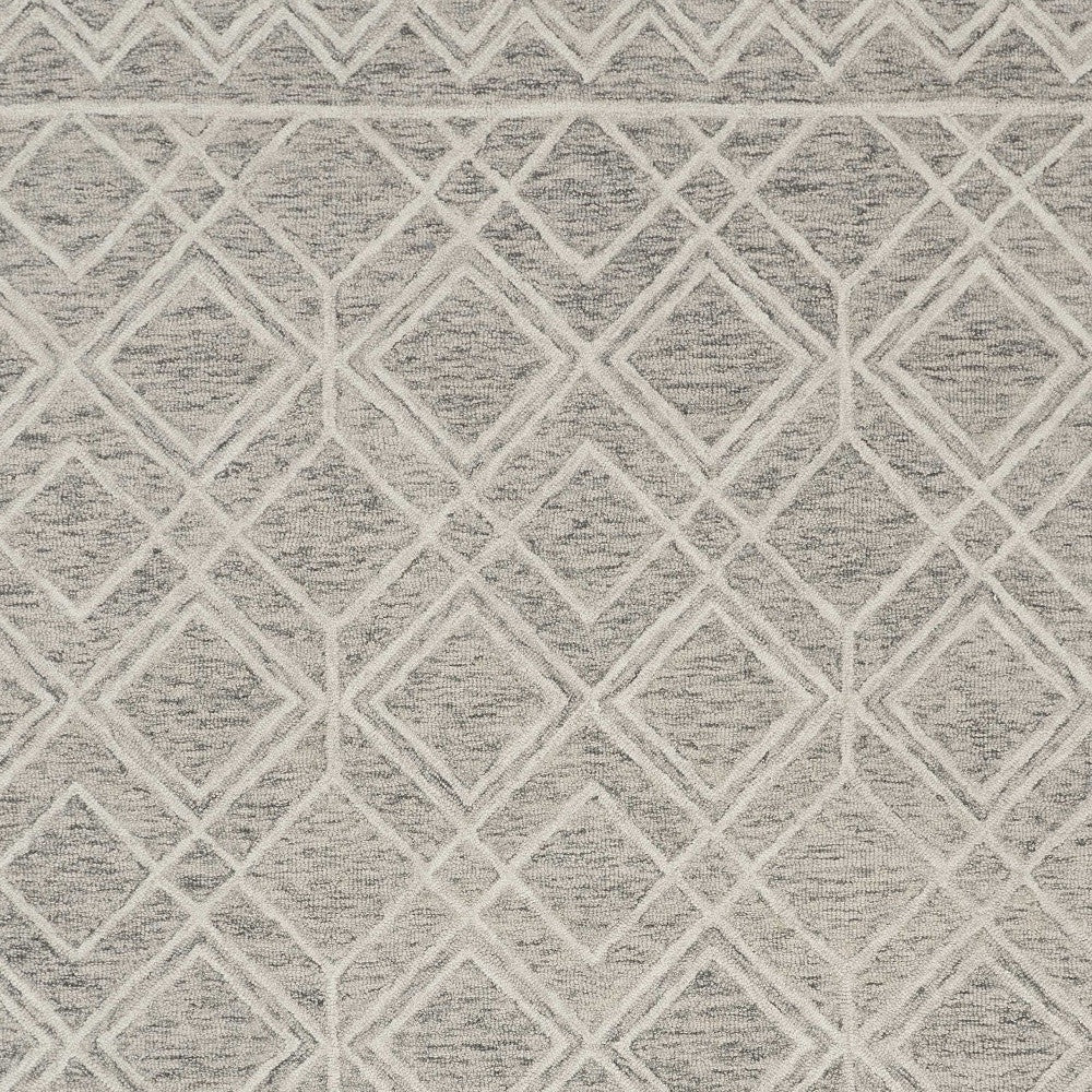 9' X 12' Sand Beige Hand Tufted Diamond Pattern Indoor Area Rug