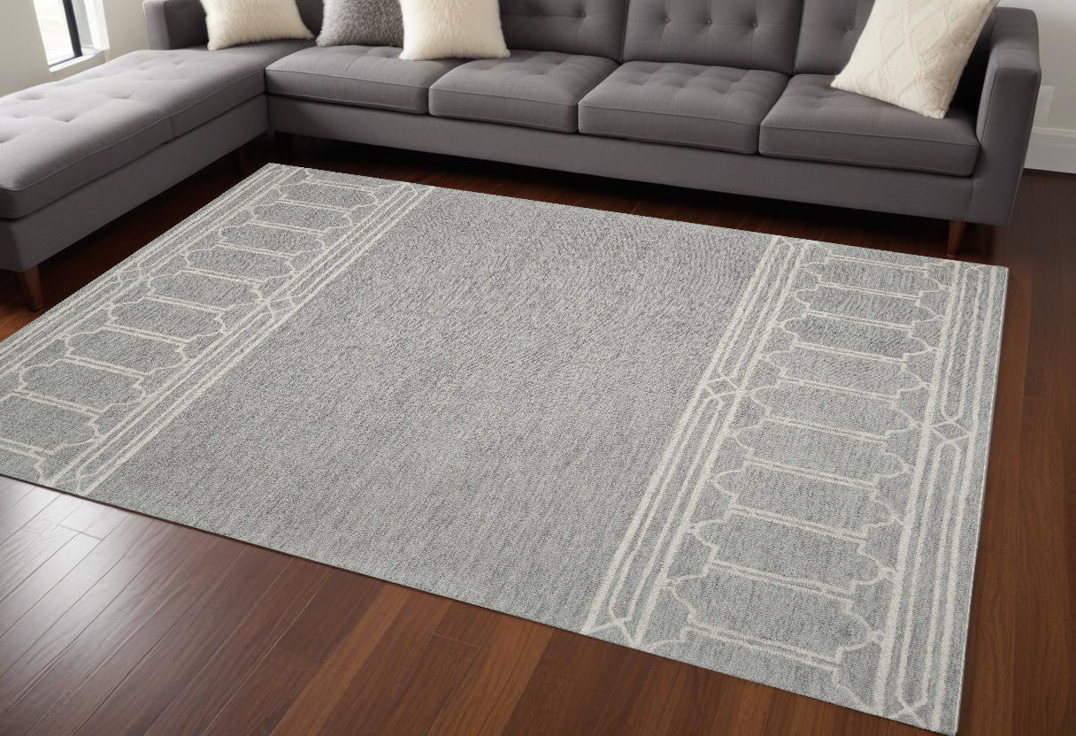 9' X 12' Grey Hand Tufted Geometric Indoor Area Rug