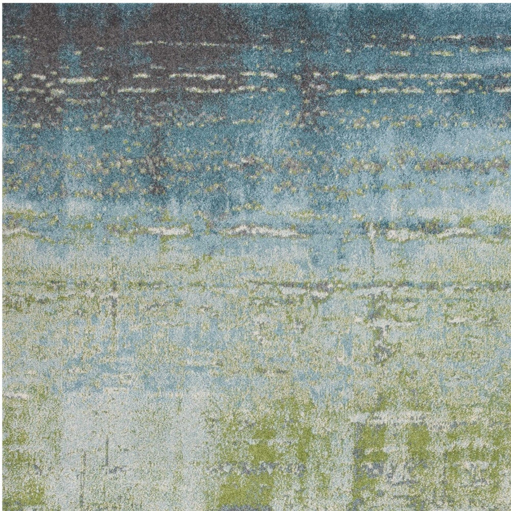 3' X 5' Blue and Green Abstract Brushstrokes Area Rug