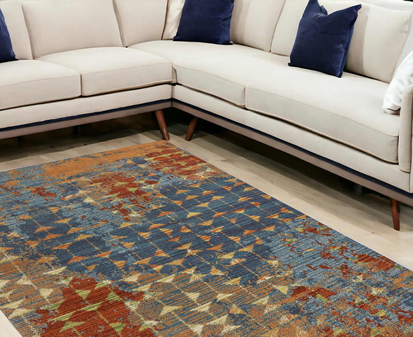 9' X 13'  Polypropylene Blue Or  Coral  Area Rug