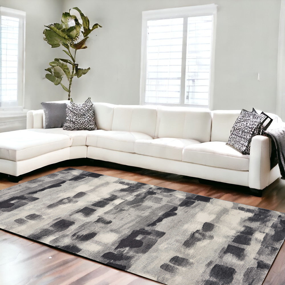 5' X 8' Shades Of Grey Machine Woven Abstract Brushstroke Indoor Area Rug