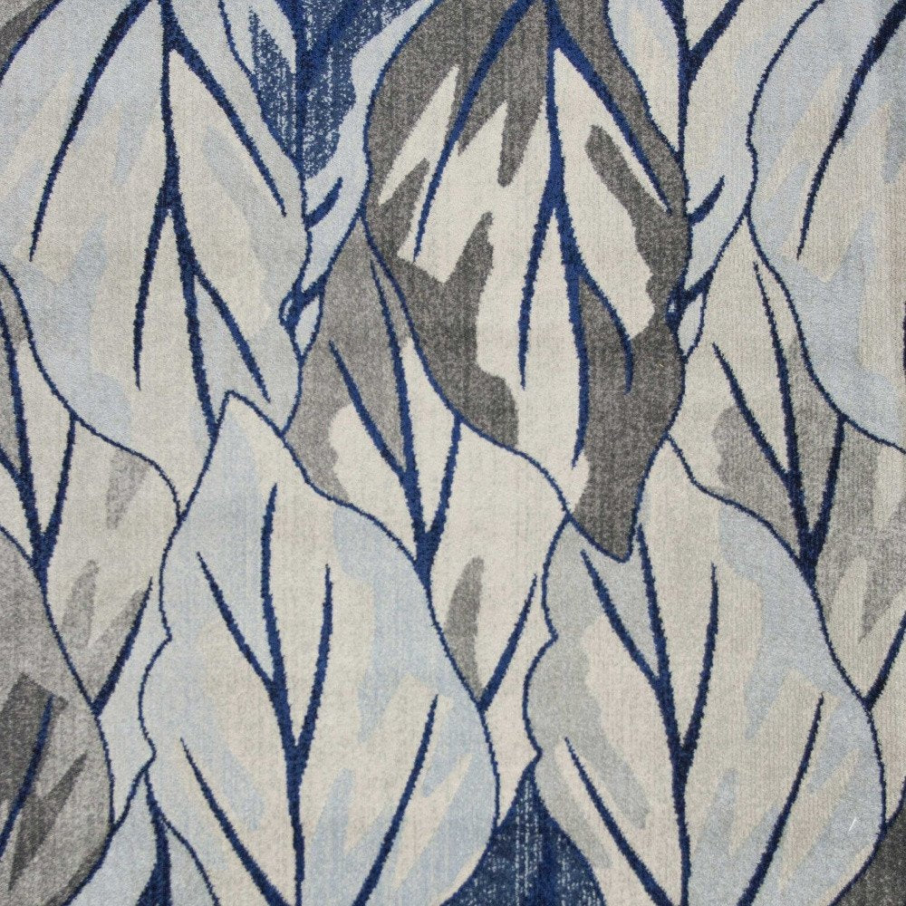 5' X 8' Gray And Navy Blue Botanical Leaves Area Rug