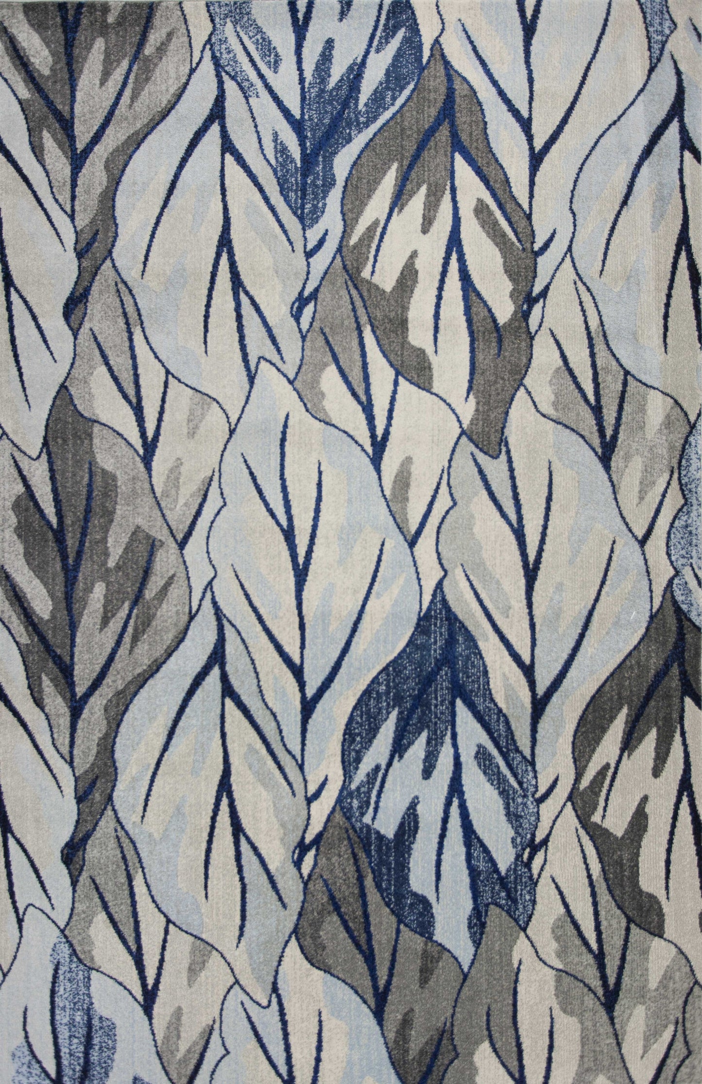 5' X 8' Gray And Navy Blue Botanical Leaves Area Rug