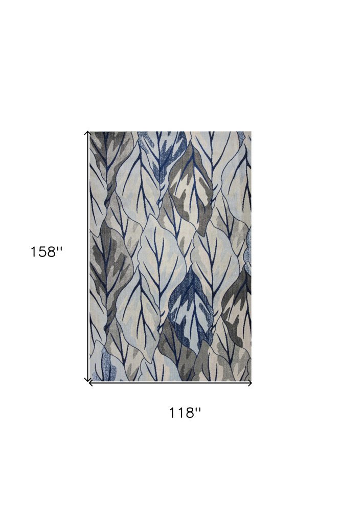 5' X 8' Gray And Navy Blue Botanical Leaves Area Rug