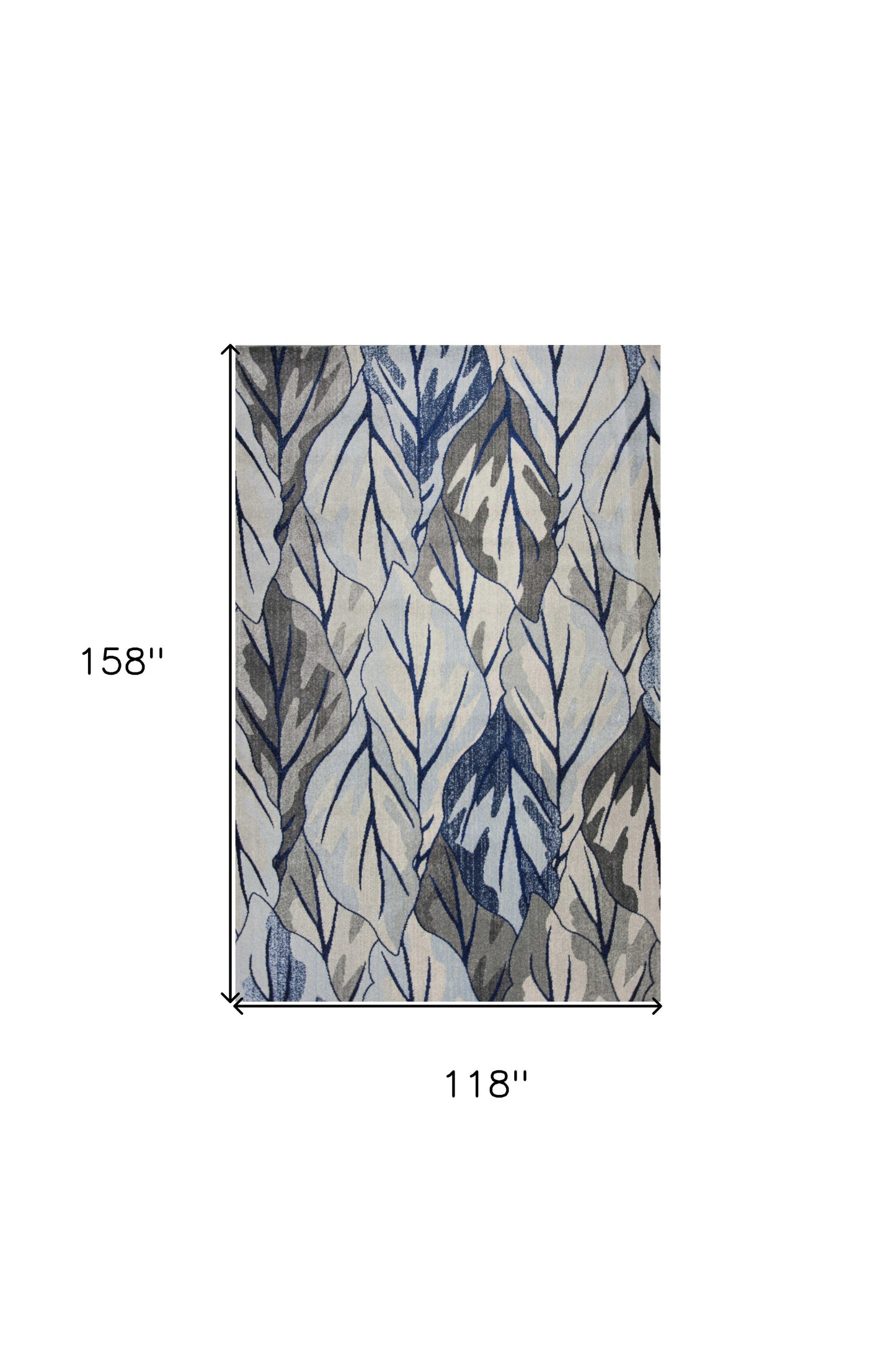 5' X 8' Gray And Navy Blue Botanical Leaves Area Rug
