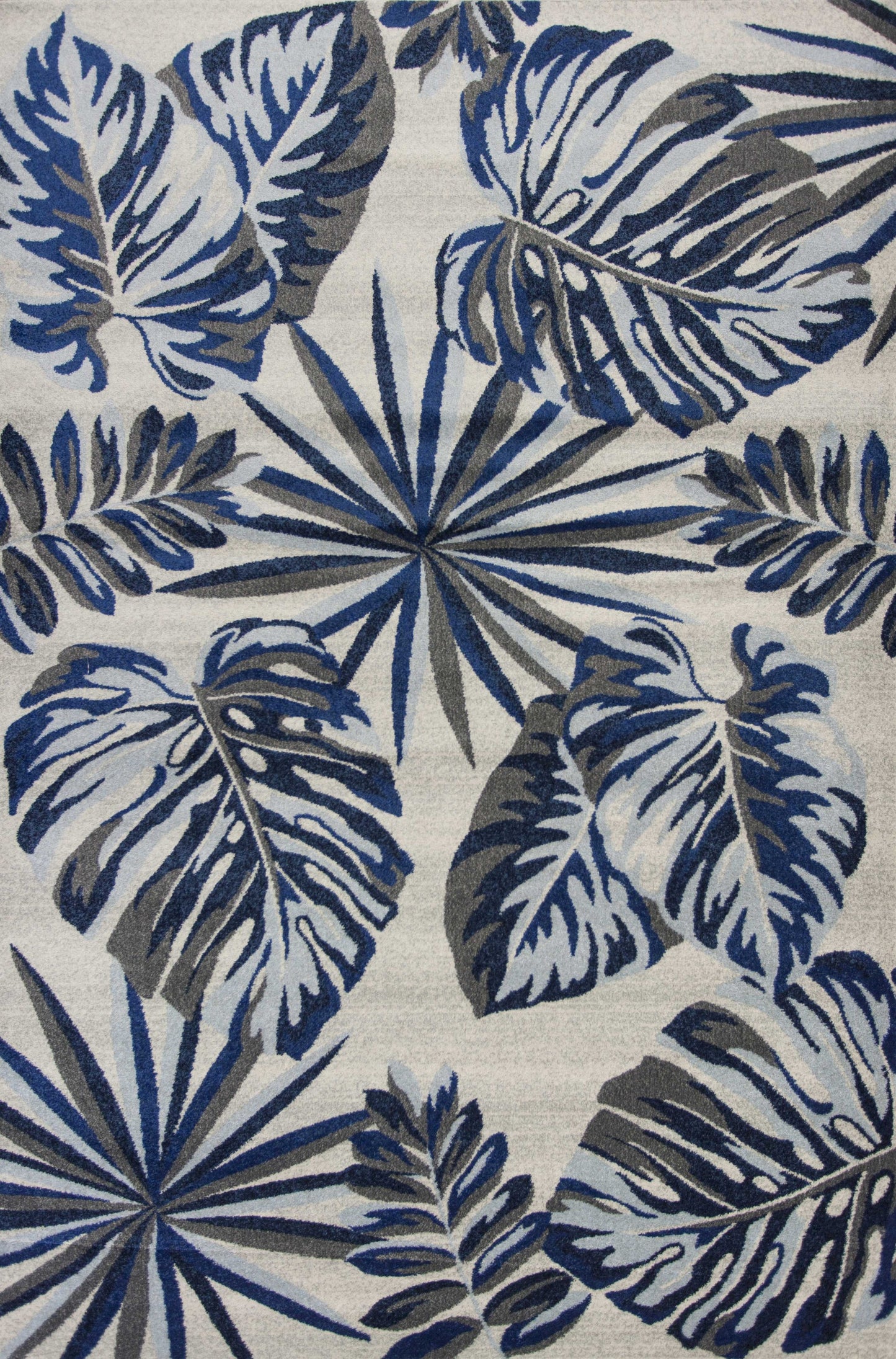 8' X 11' Grey Blue Machine Woven Oversized Tropical Leaves Indoor Area Rug