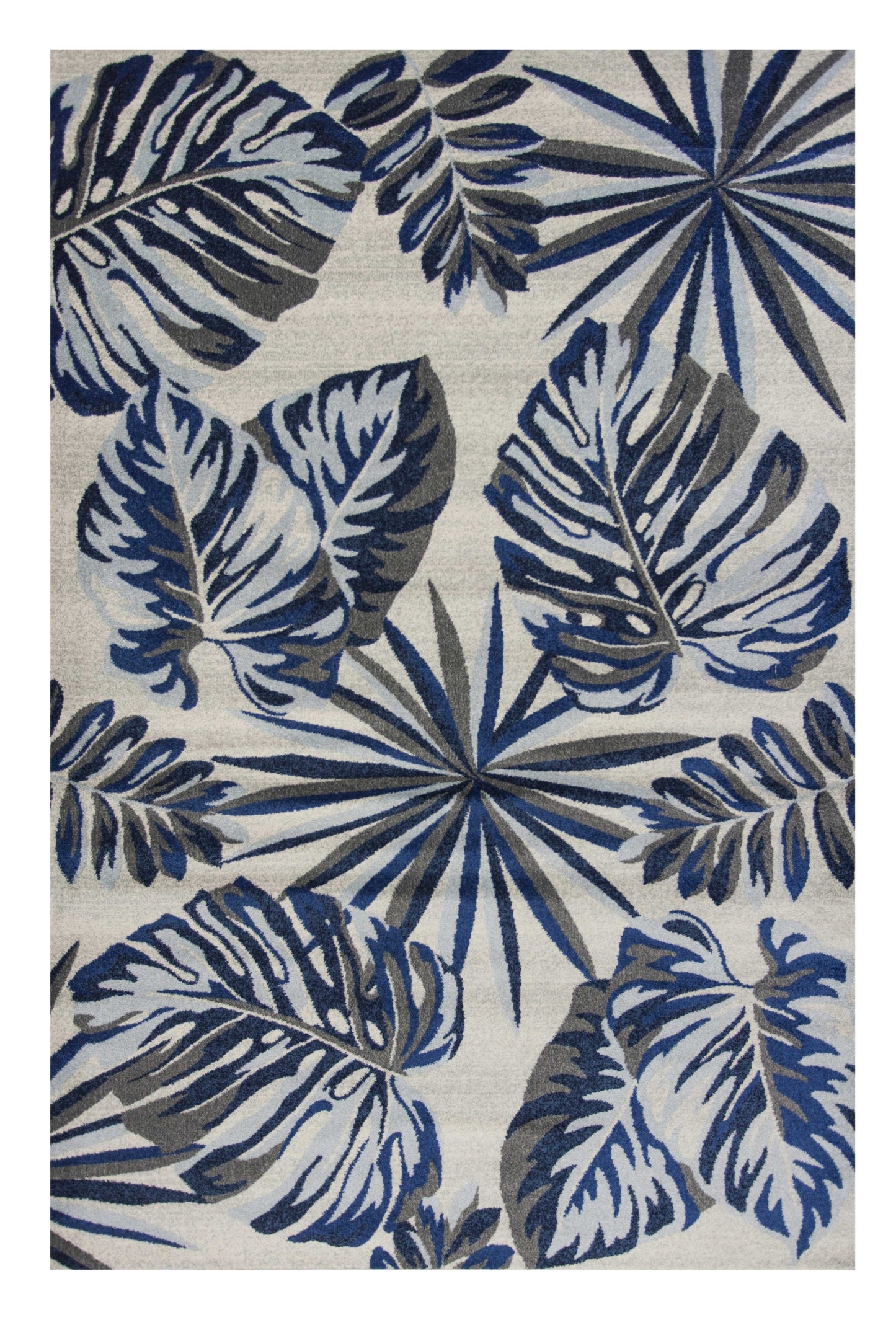 8' X 11' Grey Blue Machine Woven Oversized Tropical Leaves Indoor Area Rug