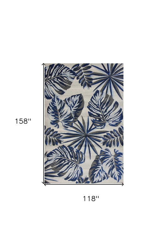 3' X 5' Blue and Gray Botanical Leaves Area Rug