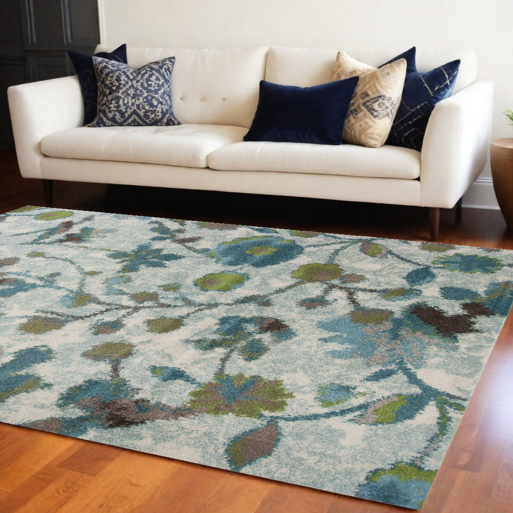 3' X 5' Teal Floral Vines Area Rug