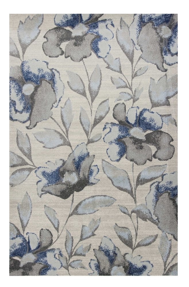 9' X 13' Ivory Blue And Gray Floral Vines Area Rug