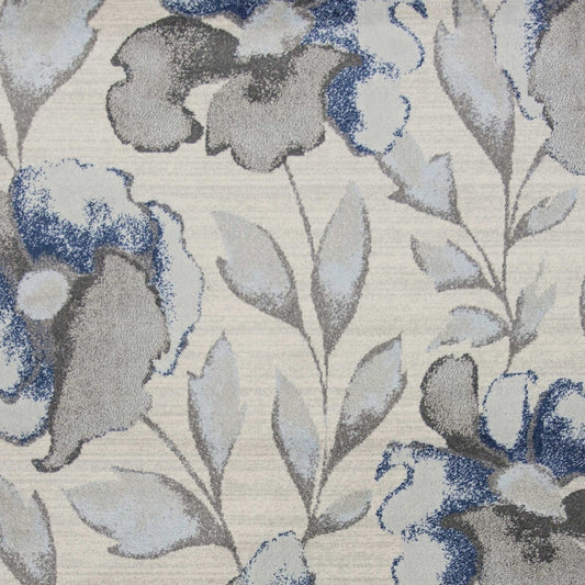 5' X 8' Grey Or Blue Floral Indoor Area Rug