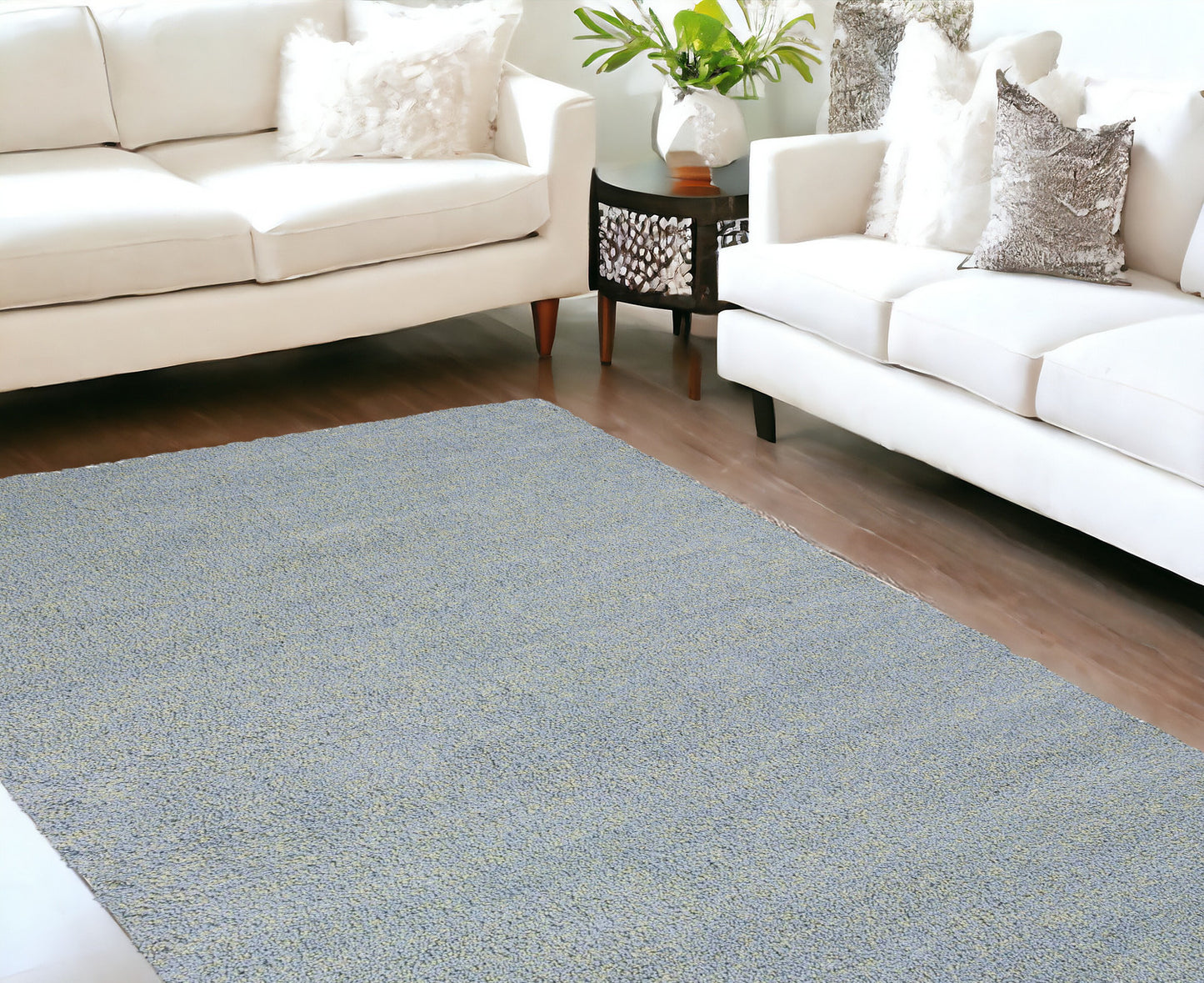 8' Blue Heather Indoor Shag Runner Rug