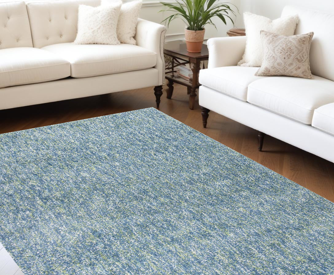 9' X 13' Blue and Beige Hand Woven Area Rug