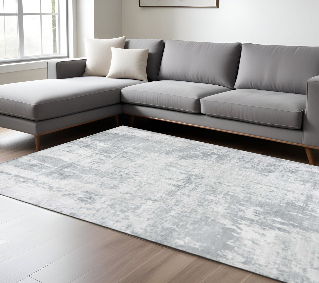8' X 10' Dark Gray And Light Gray Abstract Hand Loomed Area Rug