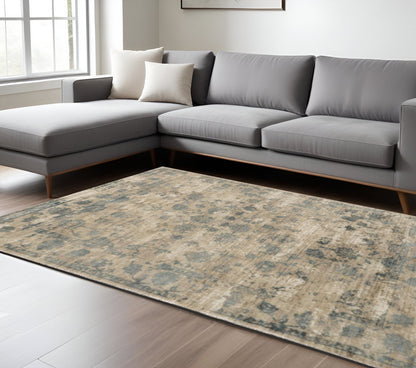 3' X 5' Beige And Blue Floral Medallion Hand Loomed Area Rug