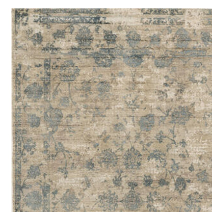 3' X 5' Beige And Blue Floral Medallion Hand Loomed Area Rug