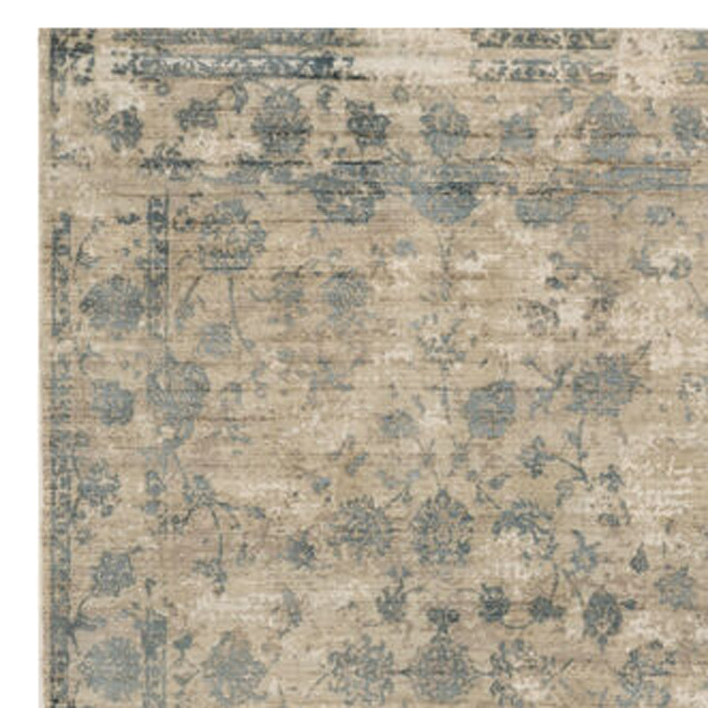 3' X 5' Beige and Blue Floral Area Rug