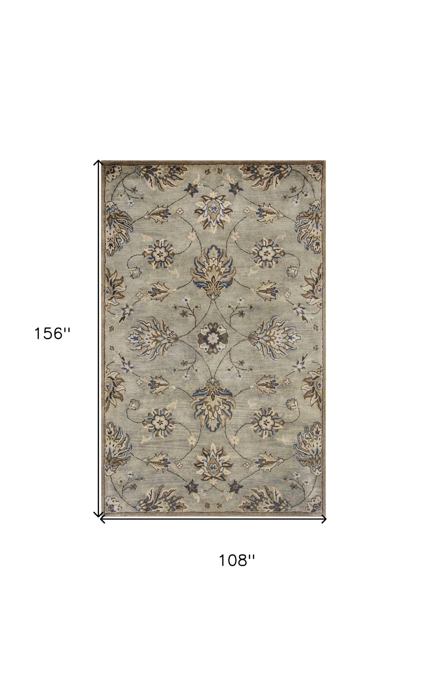 5' Round Grey Floral Vine Wool Indoor Area Rug