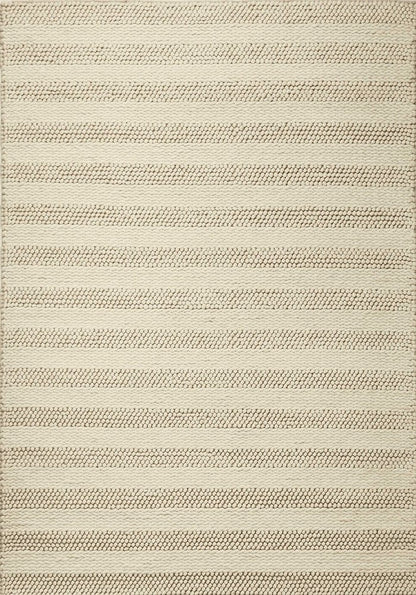 5' X 7' Ivory And White New Zealand Lambs Wool Striped Hand Woven Area Rug